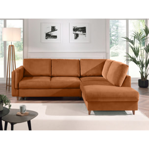Brooke - canapé d'angle droit - convertible - 5 places - en velours - Rouille