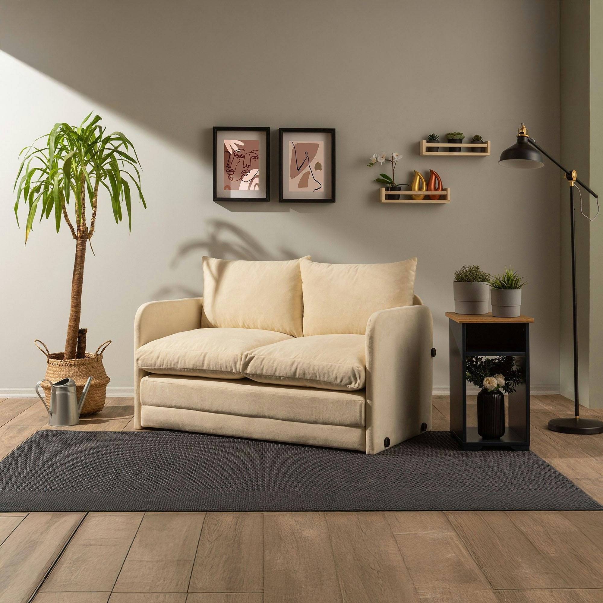 Canapé-lit d'appoint en tissu crème, 2 personnes ORURO