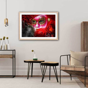 Affiche deco Masque vénitien aux yeux verts Affiche + cadre en bois - Chêne