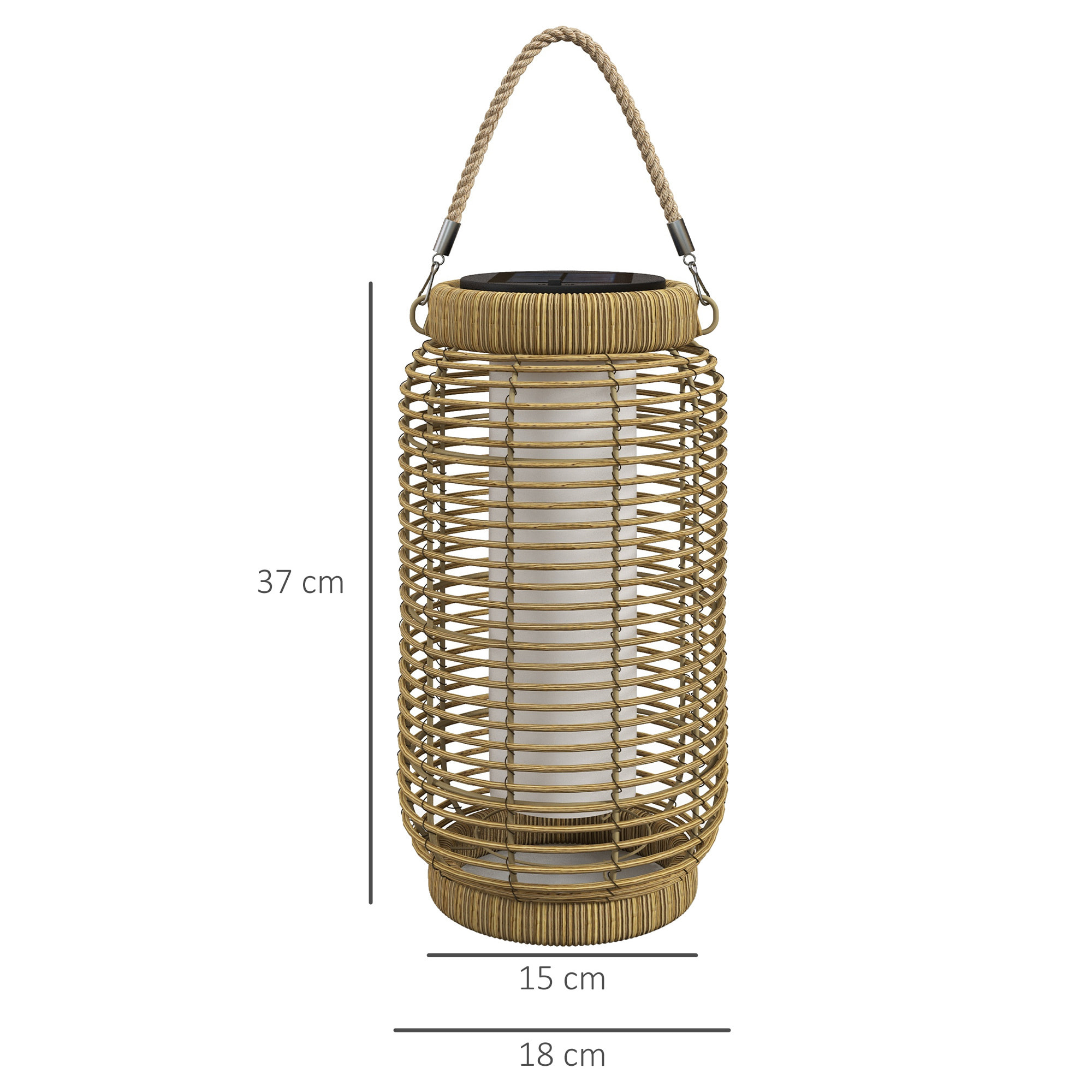 Linterna de Jardín de Ratán Farola Solar de Exterior con Panel Solar Luces LED Encendido y Apagado Automático para Interior y Exterior Ø18x37 cm Arena