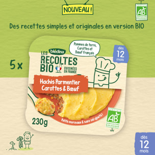 5 Assiettes Hachis Parmentier, Carottes & Boeuf - Bledina Les Recoltes Bio - Dès 12 mois