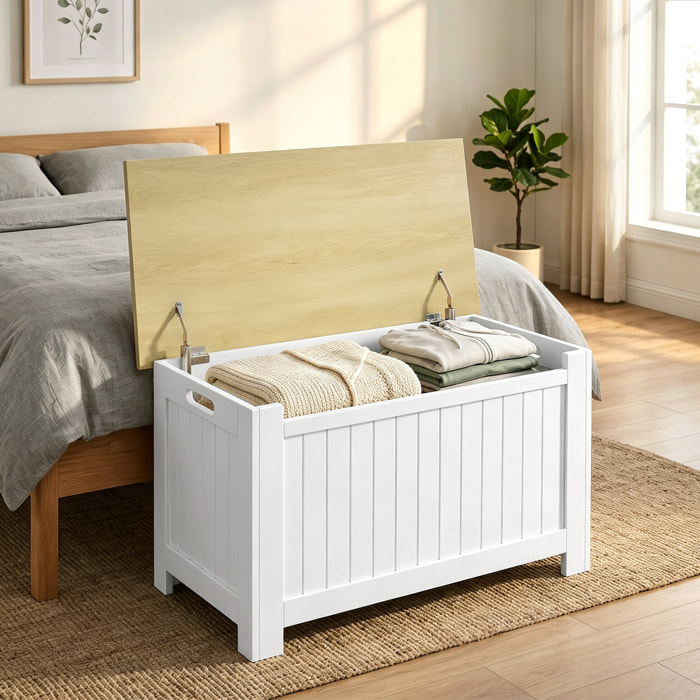 Baúl de Almacenaje para Dormitorio 90 L Banco de Almacenaje con Tapa Baúl de Almacenaje Versátil con Bisagra de Seguridad para Pasillo Salón 80,5x40x46,4 cm Natural y Blanco
