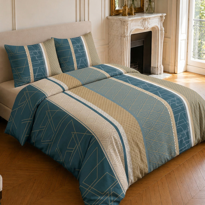 Parure housse de couette 100% microfibre motif géométrique - ULYSSE