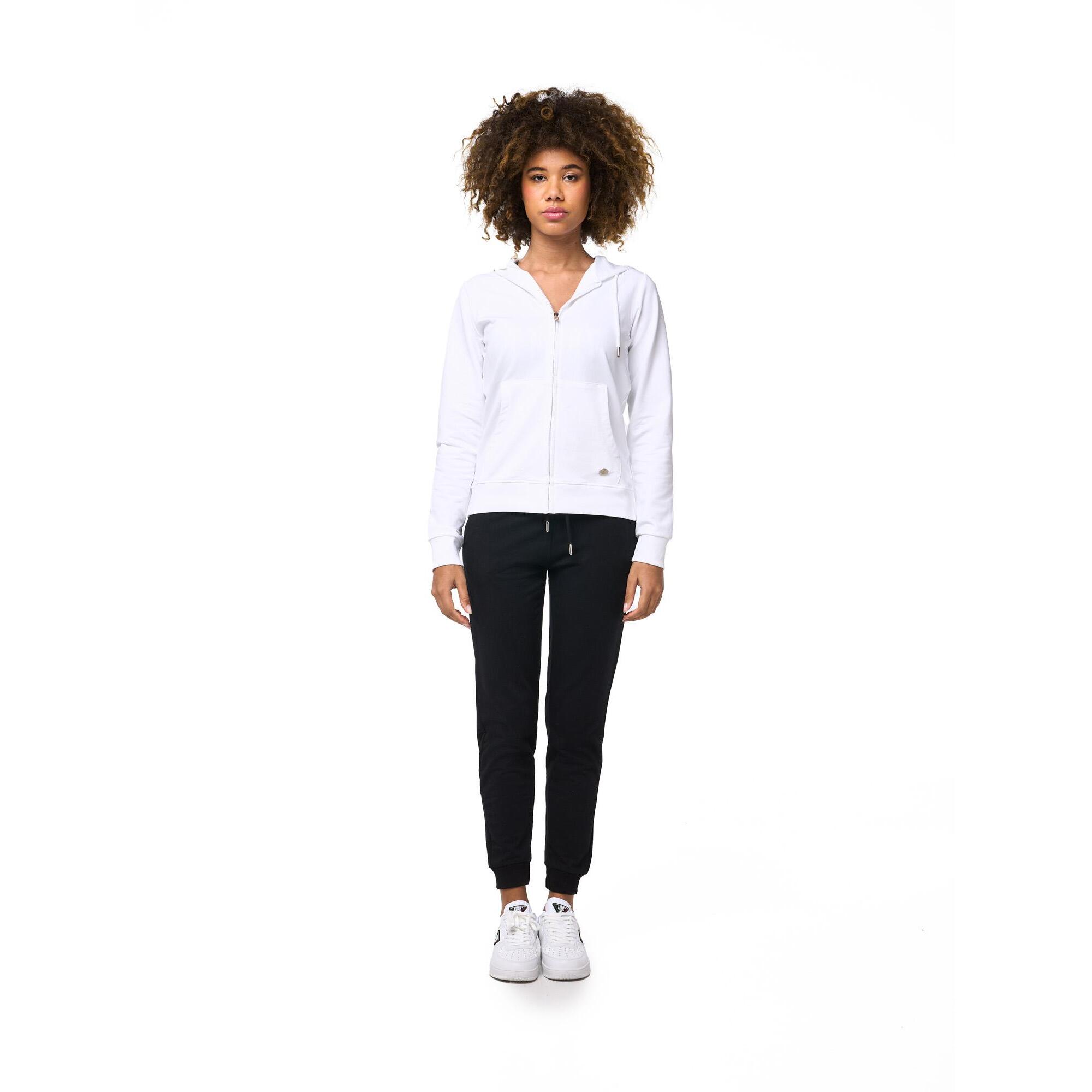 Tuta donna Zip con cappuccio in felpa non garzata e pantaloni con costina