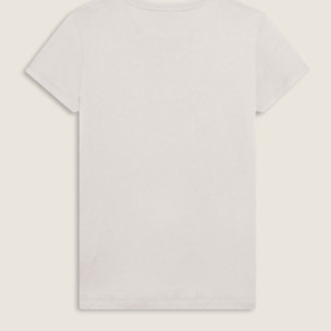 T-shirt donna con mini spacchi laterali e logo in strass