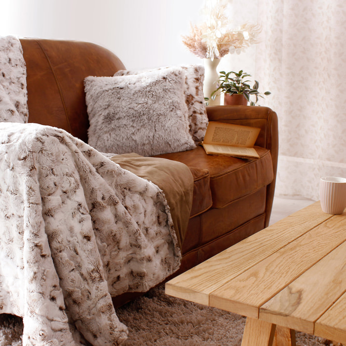 Plaid en imitation fourrure doublée polaire - Taupe