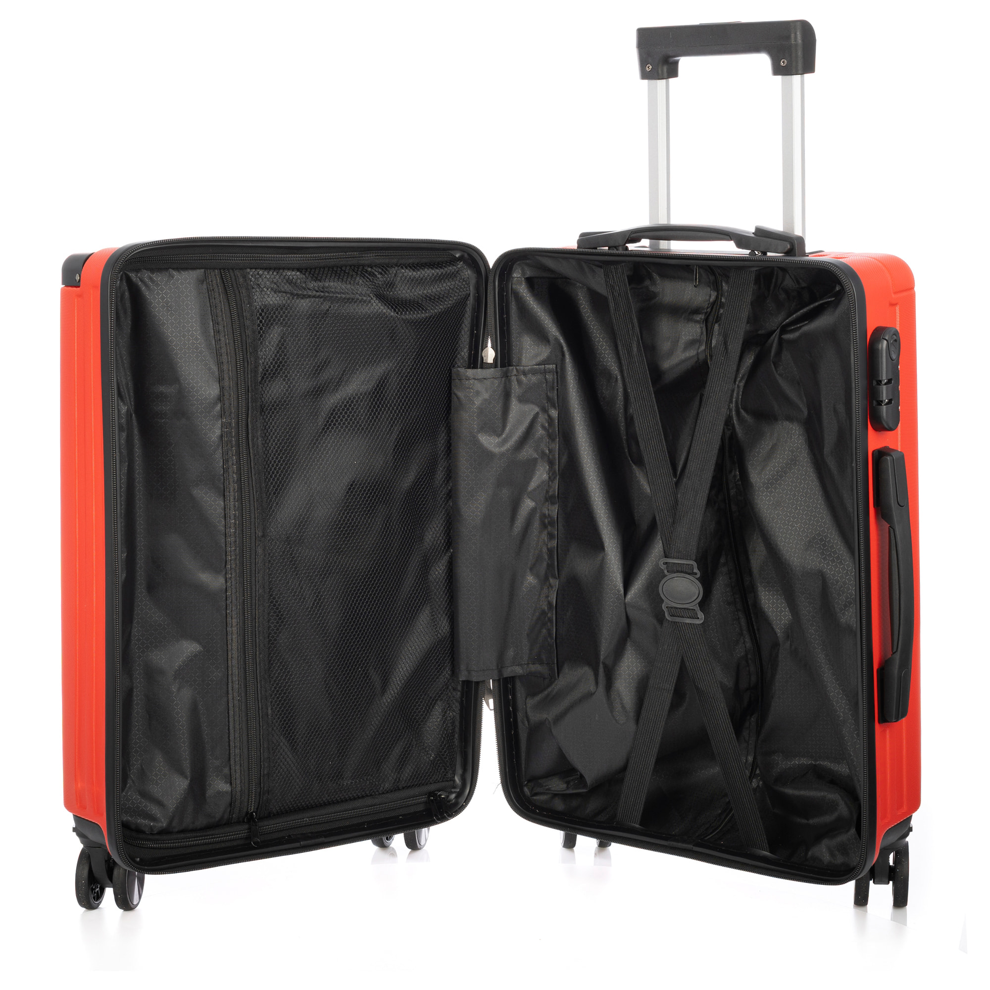 DAM Set di 3 valigie Trolley, in materiale leggero ABS ad alta resistenza con angoli rinforzati. Chiusura numerica e 4 ruote doppie rimovibili e girevoli a 360°. 51x30x77 Cm. Colore: Rosso