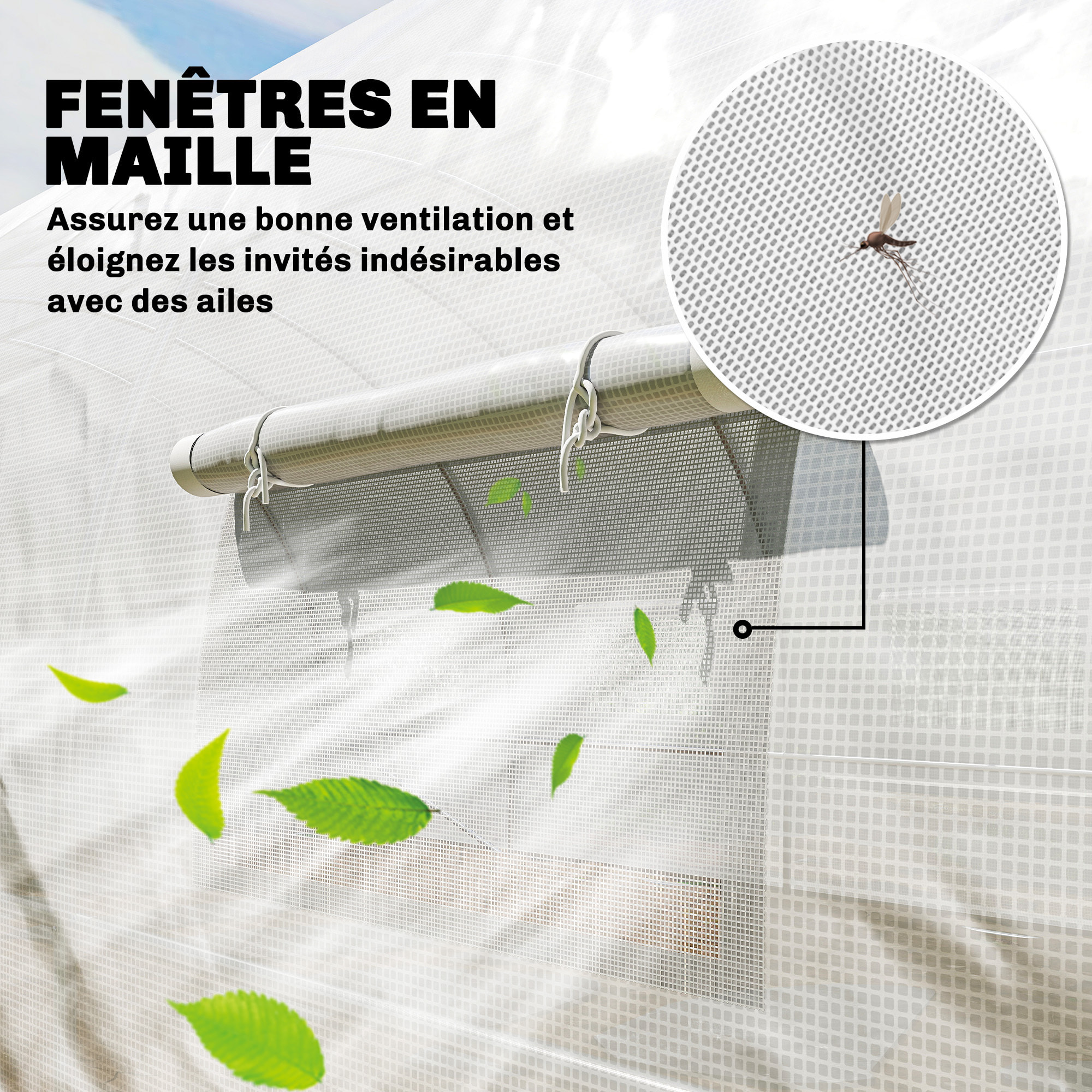 Serre tunnel de jardin 24 m² porte 12 fenêtres acier PE blanc