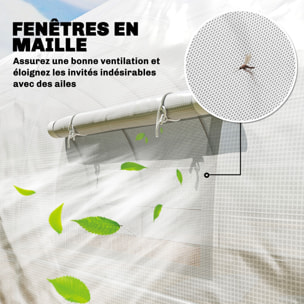Serre tunnel de jardin 24 m² porte 12 fenêtres acier PE blanc