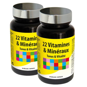 NUTRIEXPERT - 22 Vitamines & Minéraux - Aide à réduire la fatigue - Soutient les défenses naturelles - Protège les cellules du stress oxydatif - Cure 30 jours - Marque Française - Lot de 2 produits