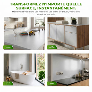 Rouleau adhésif décoratif Vinyle au Mètre - Argent - Sticker Lavable Imperméable Mur Cuisine Meubles