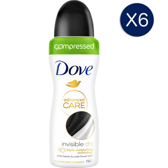 6 Déodorants DOVE Spray Compressé Anti-Transpirant Advanced Care Invisible Dry (Lot 6x100ml)