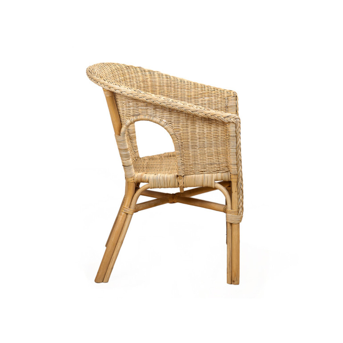 Fauteuil en rotin naturel tressé avec accoudoirs, pour jardin et intérieur - VIVIA