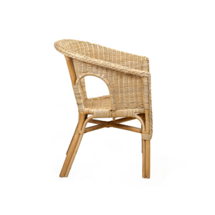 Fauteuil en rotin naturel tressé avec accoudoirs, pour jardin et intérieur - VIVIA