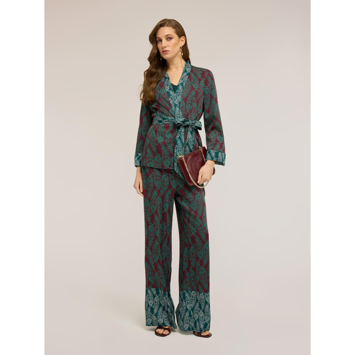 Motivi - Pantalones palazzo de raso estampado cashmere - Verde