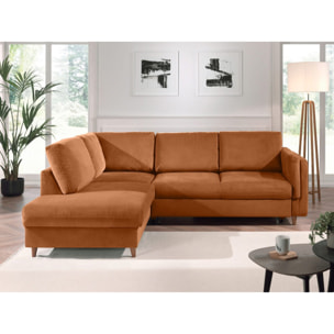 Brooke - canapé d'angle gauche - convertible - 5 places - en velours - Rouille