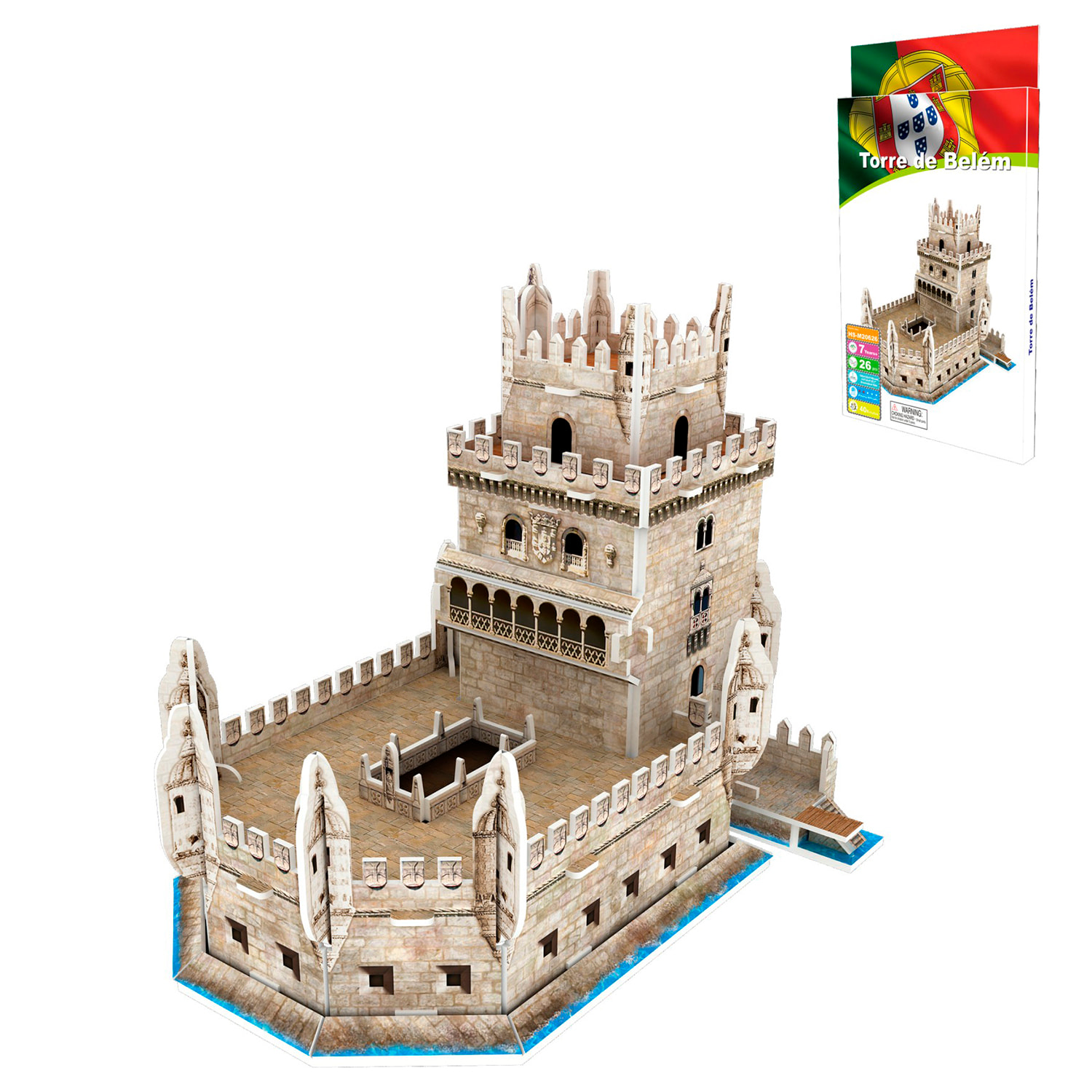 Puzle 3D de cartón de la Torre de Belém en Lisboa. 26 piezas.