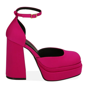 Zapato de tacón fucsias en lycra, tacón 12 cm