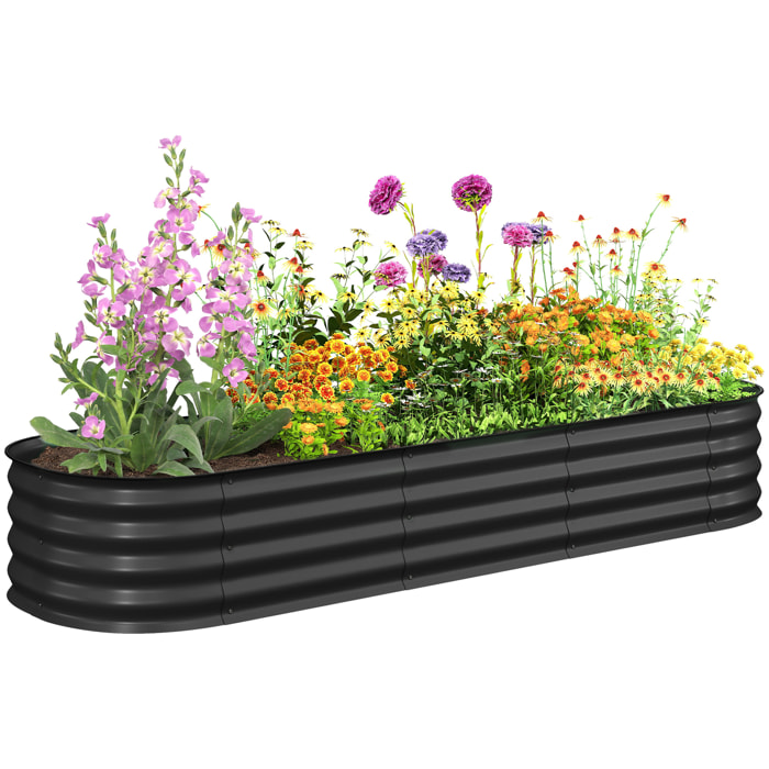 Carré potager de jardin dim. 195L x 62l x 30H cm modulable tôle d'acier ondulée anthracite