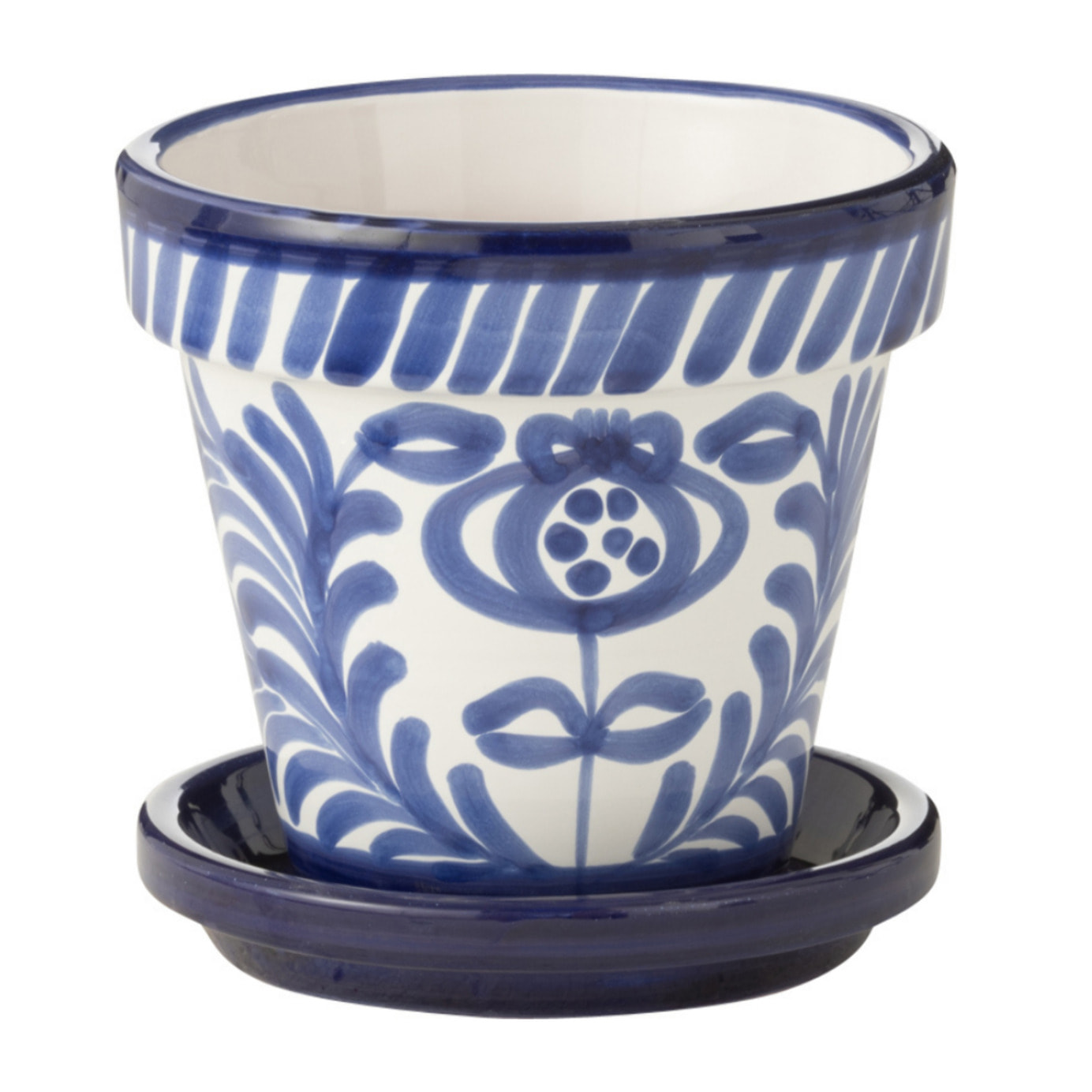 J-Line cache-pot Granada Stripes Handmade + Painted - céramique - bleu - small - Ø 21 cm