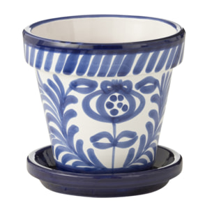 J-Line cache-pot Granada Stripes Handmade + Painted - céramique - bleu - small - Ø 21 cm