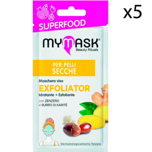 5x MyMask Superfood Exfoliator Maschera Idratante ed Esfoliante - 5 Confezioni da 1 maschera