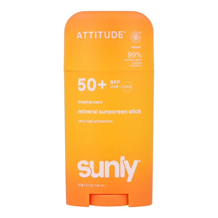 Mineral sunscreen Stick Face & Body SPF 50 tropicale coco Attitude Sunly 60 g