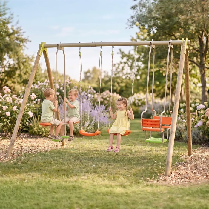 Portique bois poutre métal 2,30 m Techwood SENORA - 6 enfants