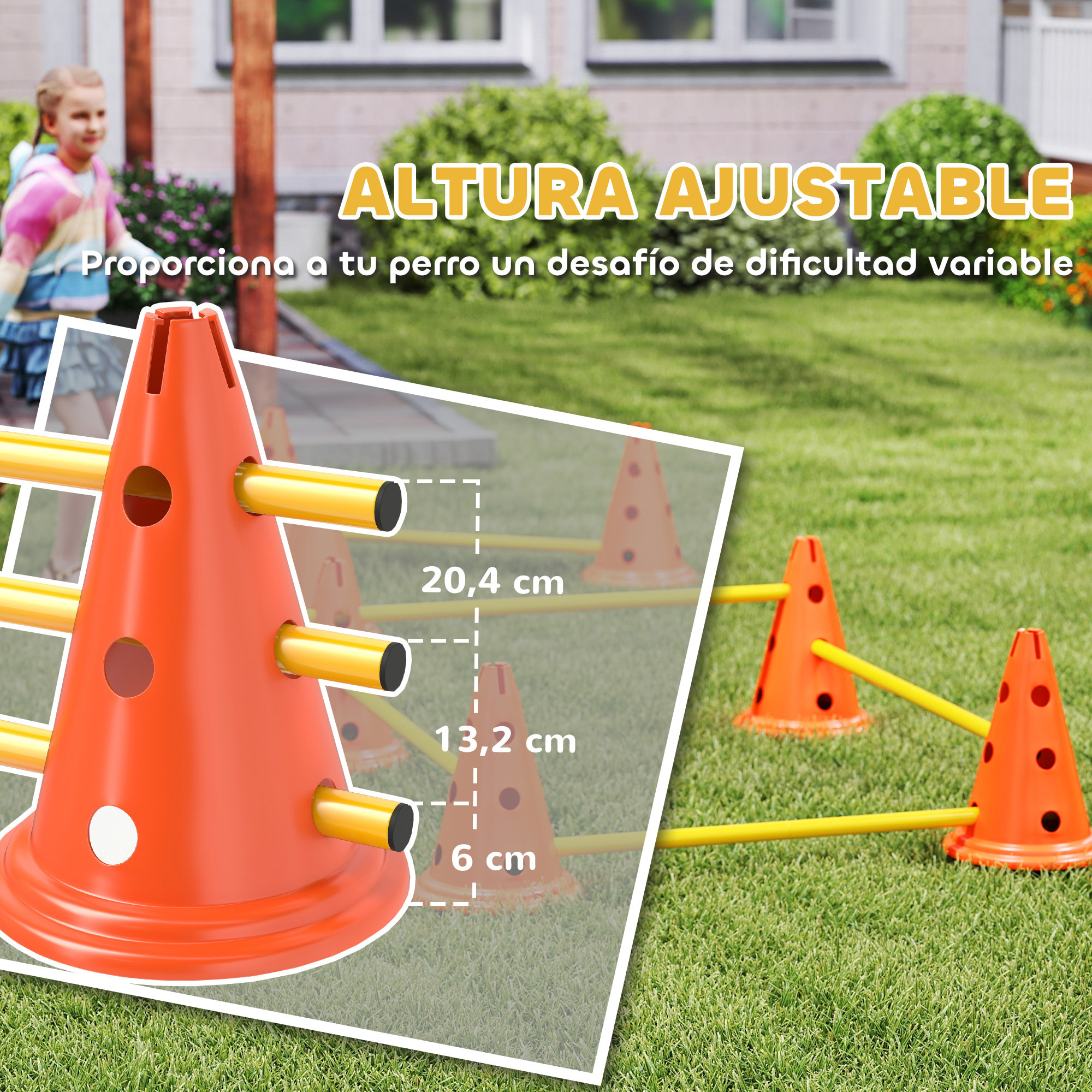 Juego de Agilidad para Perros, Vallas de Obstáculos de Entrenamiento de Coordinación, 8 Conos 30 cm de Altura, 4 Barras 80 cm de Longitud y Bolsa de Transporte, para Deporte de Fútbol y Perros