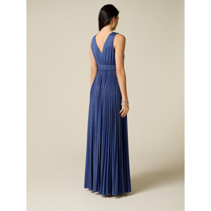 Oltre - Vestido lurex con corpiño bordado - Azul