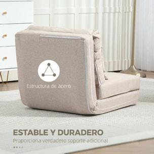 HOMCOM Sofá Cama Individual Plegable 3 en 1, Sofá Cama, Tapizado en Lino, con Respaldo Ajustable 5 Posiciones, Almohadas, Marco Metálico, para Dormitorio, Salón, Beige
