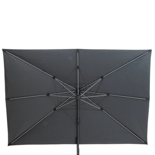 Parasol déporté rectangulaire "Melhia" anthracite avec LED 4 x 3m en aluminium acier et oléfine