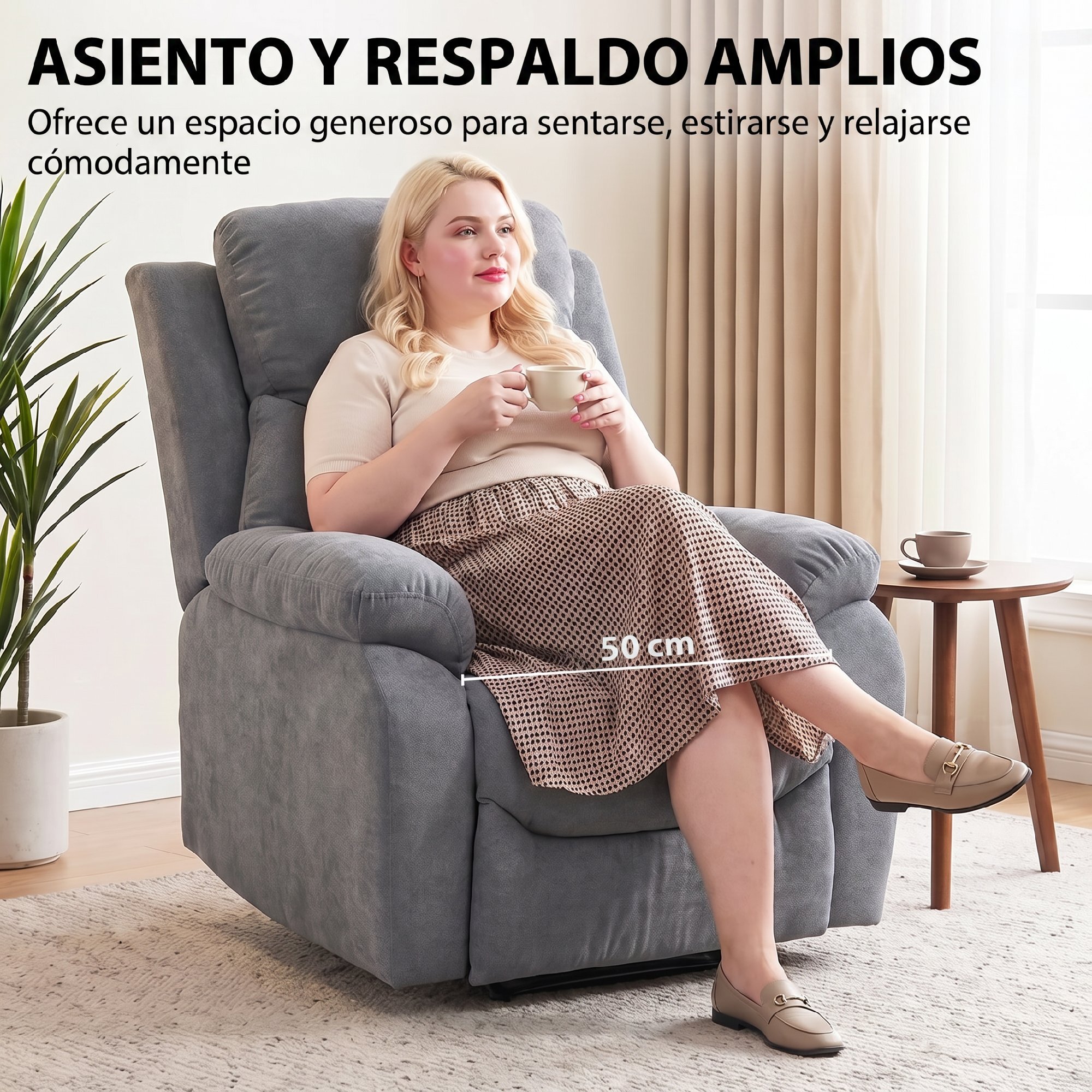 Sillón Relax Reclinable Manual, Sillón Relax Moderno, Tapizado en Tela Aspecto Lino, Reposapiés, Reposabrazos, Acolchado Grueso, Butaca Reclinable hasta 150°, Carga 120 kg, para Salón, Girs