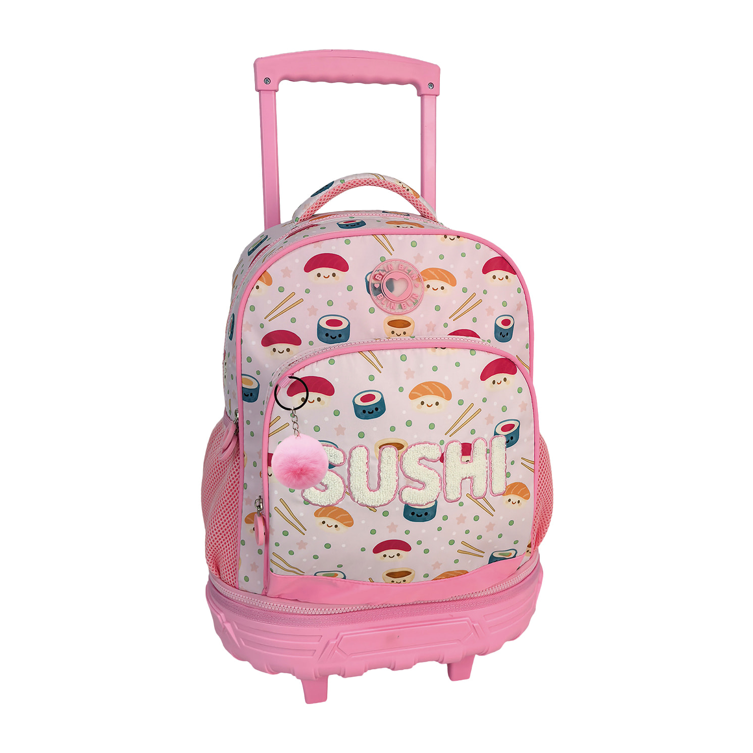 Carrello Fisso Compatto Doppio Corpo Grande Capacità Blin Blin Sushi. Schienale e spallacci regolabili e imbottiti. Con accessorio pom pom.