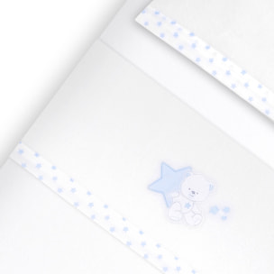 Triptico Cuna Coralina Modelo Osito Sentado + Broche Bco/Azul