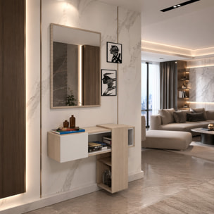 Mobile Danzica Mobiletto da Ingresso Mensola Sospesa con Specchio E Ripiani Scorrevole Arredo Arredamento Sala 100 x 31.5 x 75 cm Bianco e Rovere