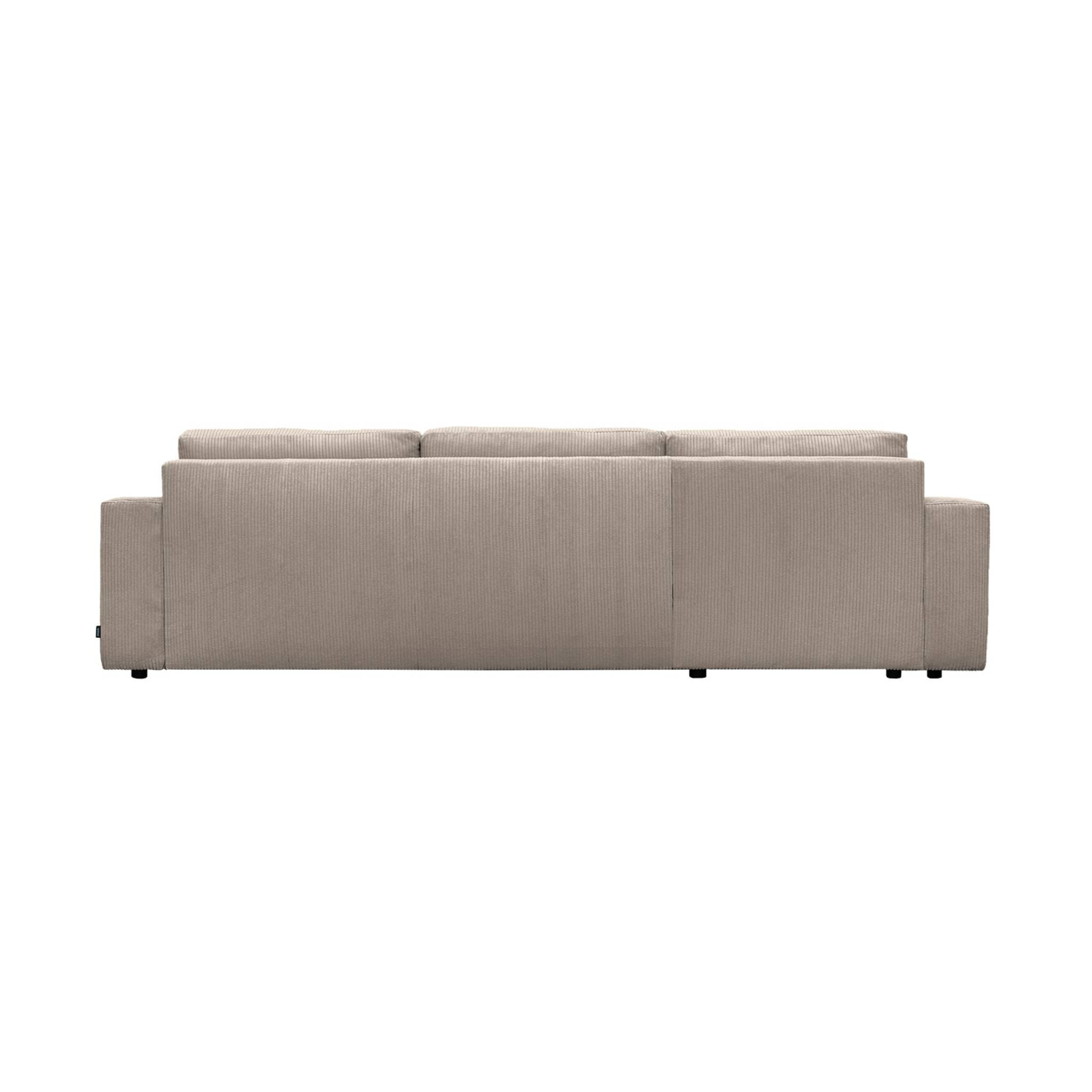 Canapé d'angle convertible réversible 5 places velours côtelé taupe avec coffre de rangement - Theo