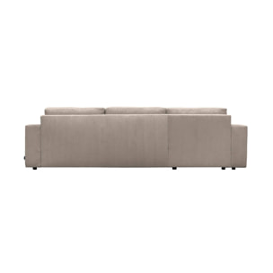 Canapé d'angle convertible réversible 5 places velours côtelé taupe avec coffre de rangement - Theo