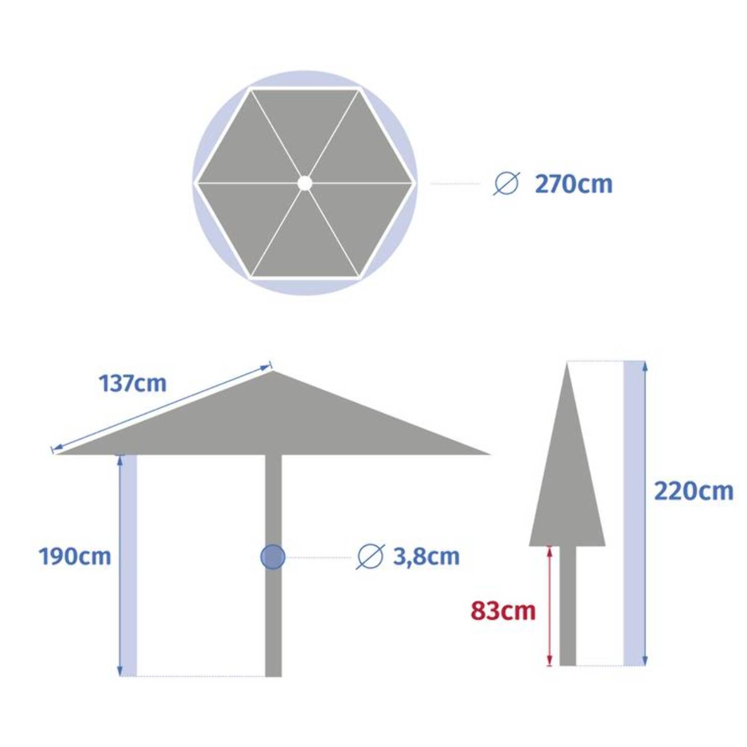 Parasol droit rond inclinable Soya 2,7m acajou