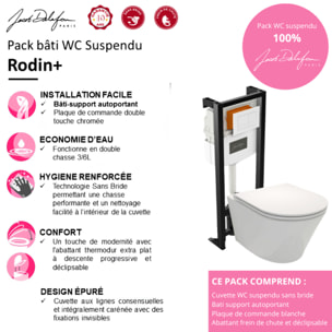 Pack WC suspendu sans bride Rodin+ avec abattant + bâti support + plaque blanche
