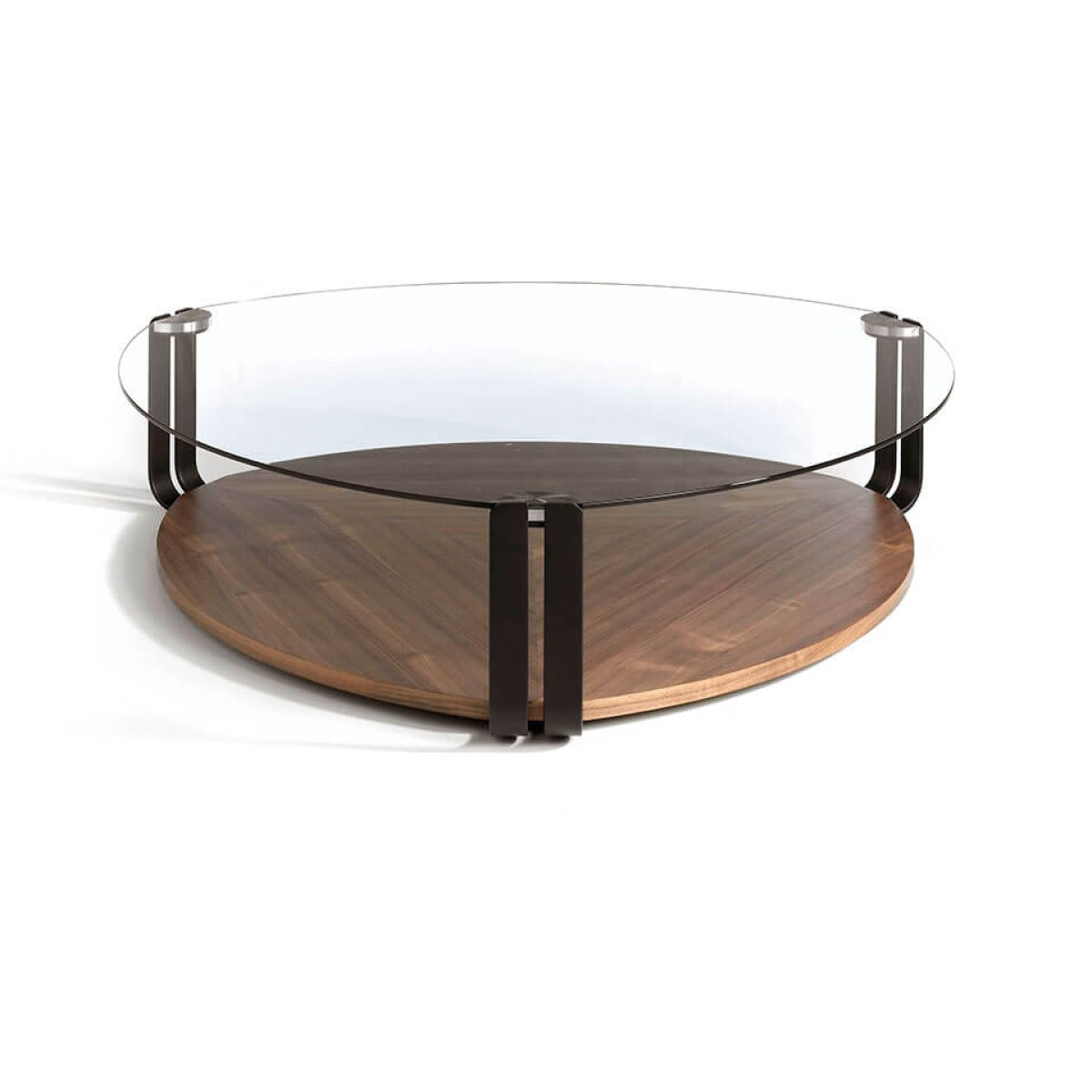 Mesa de centro de Angel Cerda de cristal y nogal 135x135x32cm