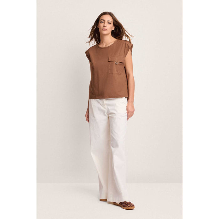 Kocca - Blusa in cotone a maniche corte Donna, Tinta unita, Girocollo
