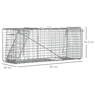 Trampa para Animales Vivos Plegable 81x26x34,5 cm Jaula de Captura de Alambre con Puerta y Asa para Conejos Ratas Roedores Plata