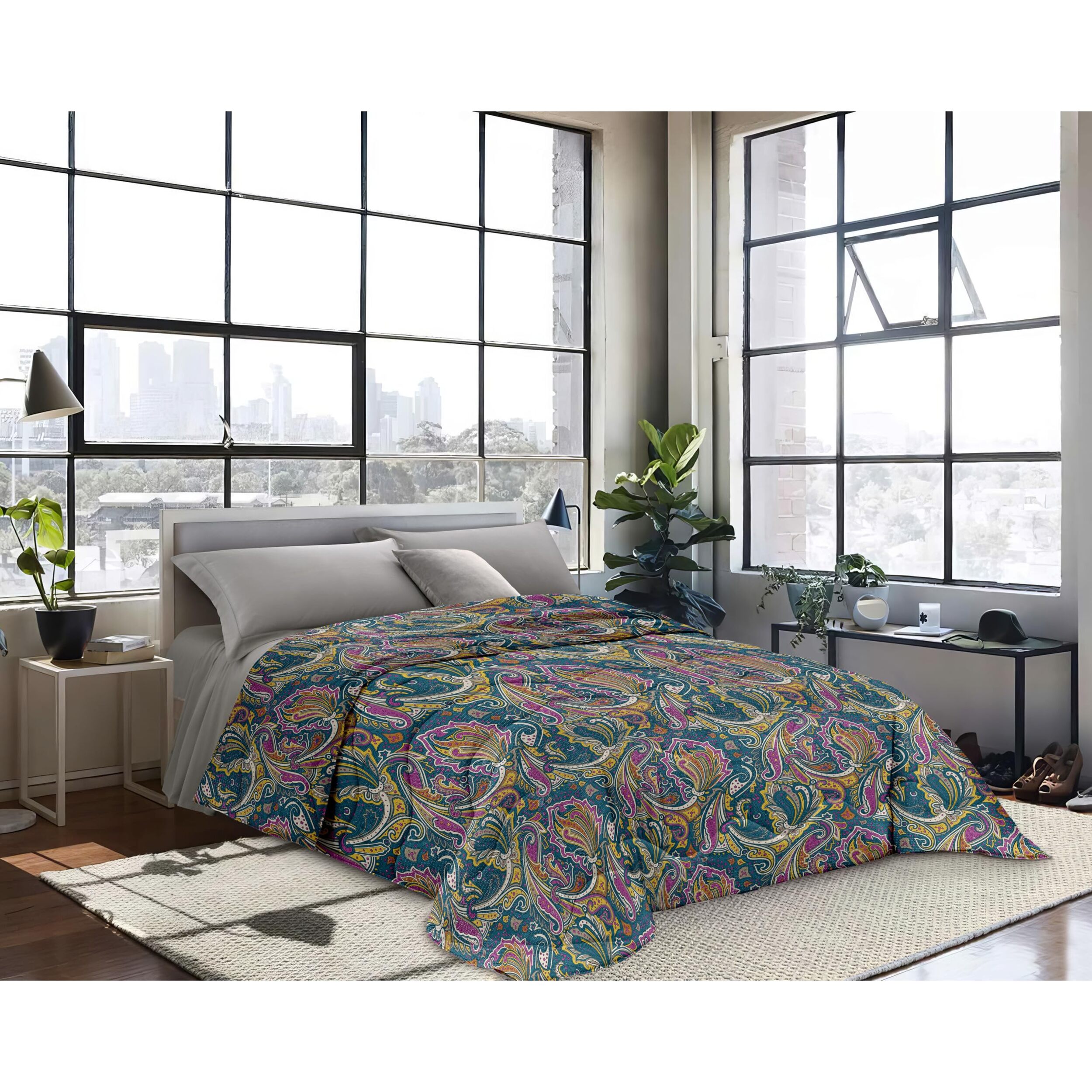 INTRECCI Piumino Matrimoniale, 260 x 260 cm, Piumino Ecologico, Caldo, Invernale, 300 g/m², Anallergico e Antiacaro, Made in Italy, Lavabile in Lavatrice, Soffice, Morbido. Fantasia: Arabesque