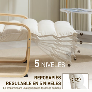 Sillón de Salón con Reposapiés Ajustable, Butaca de Salón Tapizada en Terciopelo, Marco de Madera, Sillón de Relax para Dormitorio, Oficina, Estudio, 67x93x105 cm, Crema