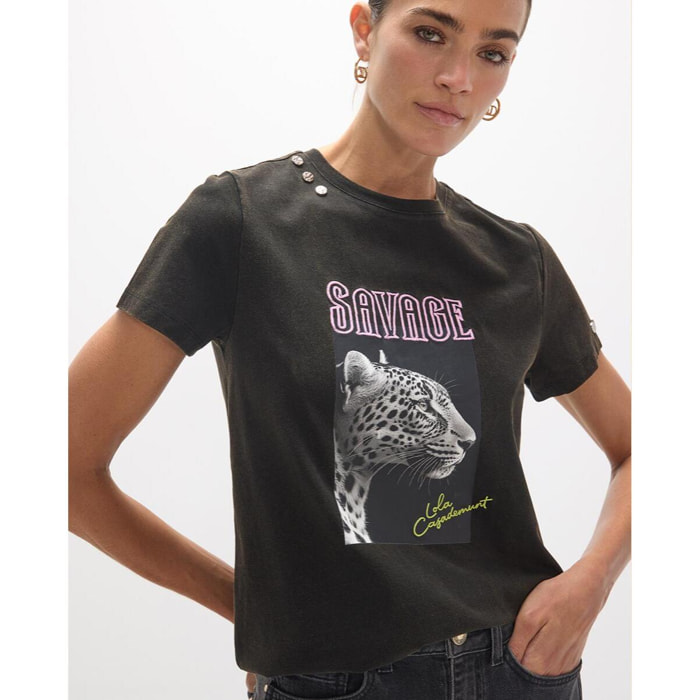 T-shirt Savage grigia con scollo a V
