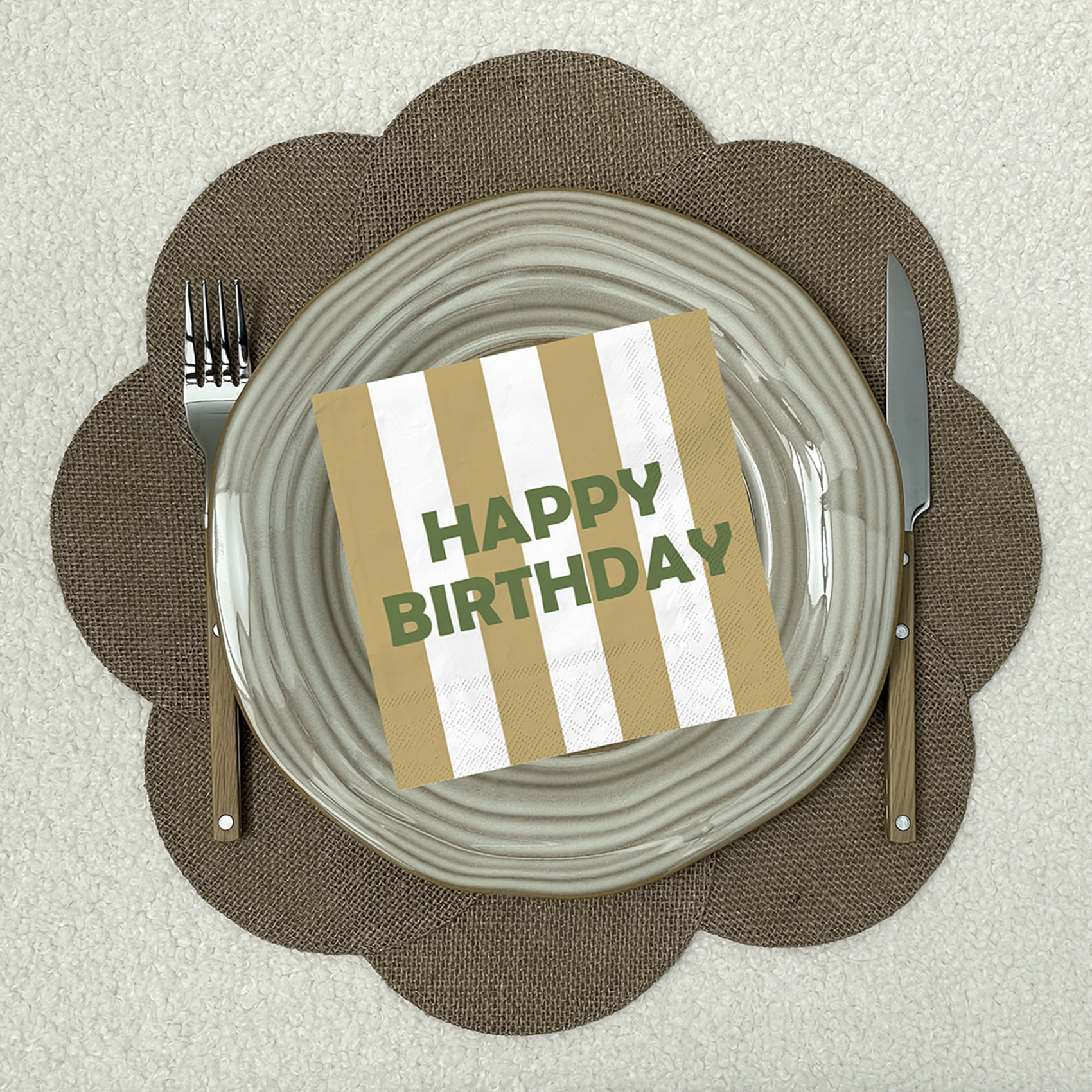 Lot de 20 serviettes en papier imprimées Happy Birthday - Beige