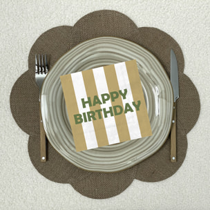 Lot de 20 serviettes en papier imprimées Happy Birthday - Beige