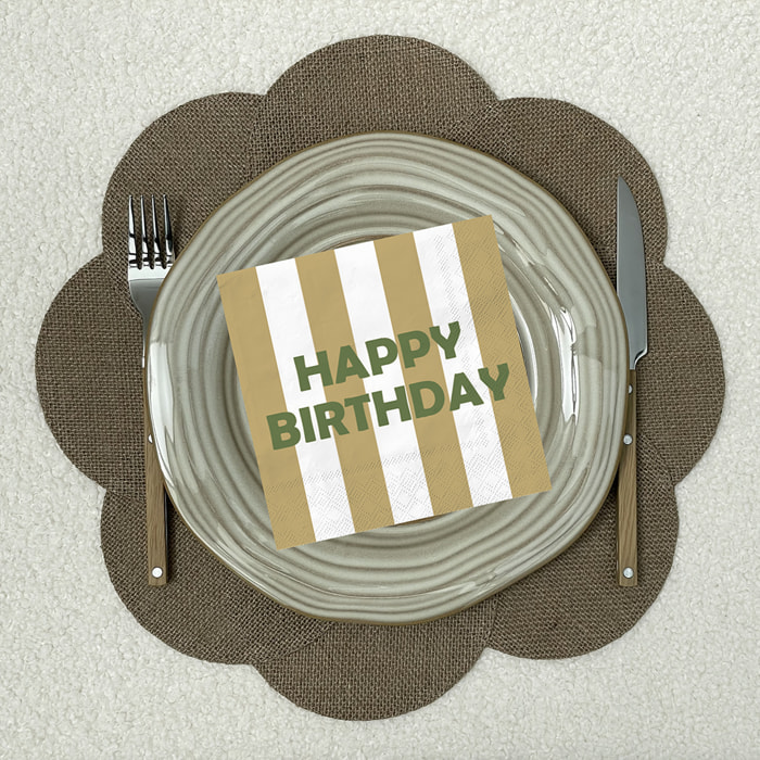 Lot de 20 serviettes en papier imprimées Happy Birthday - Beige