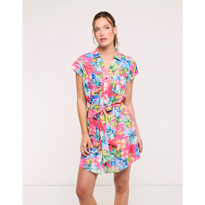 Vestido Corto Rosa con Lazo - Suly